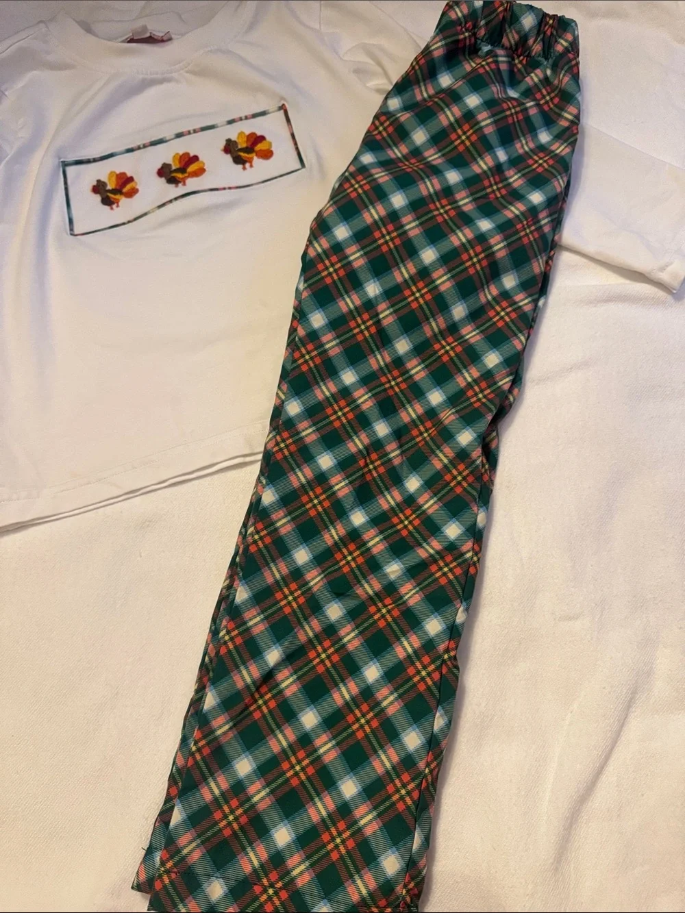Thanksgiving matching set with Plaid Pants and Turkey Motif, sz 3T.